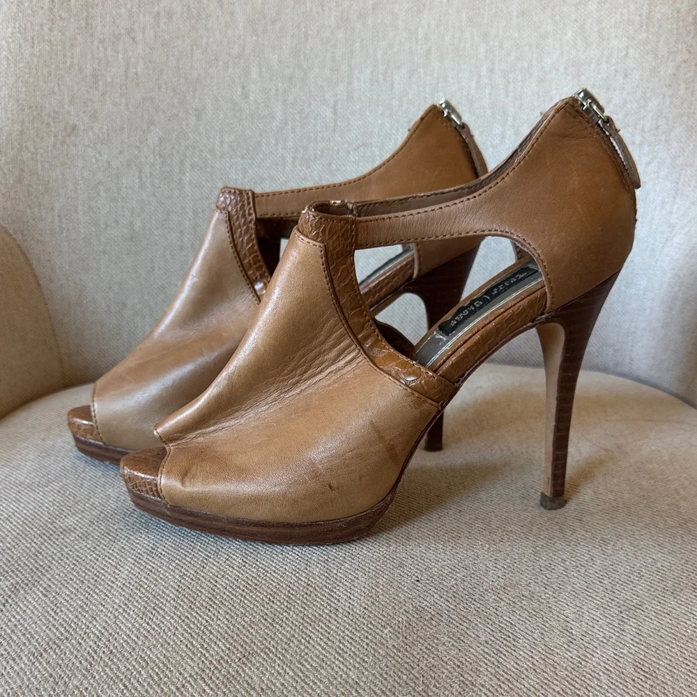White House Black Market Brown Peep Toe Heels